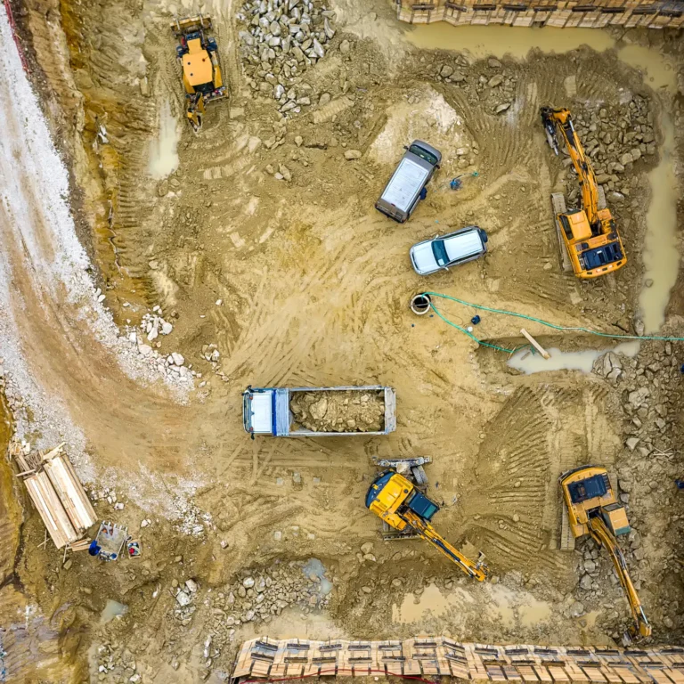 Overhead view of a worksite for a walk-out basement.