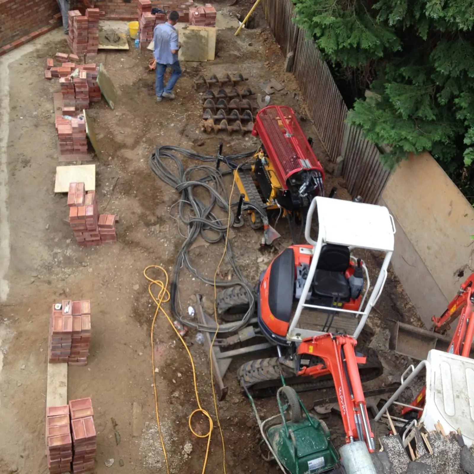 A rotary bored piling rig at work on a large foundation project.