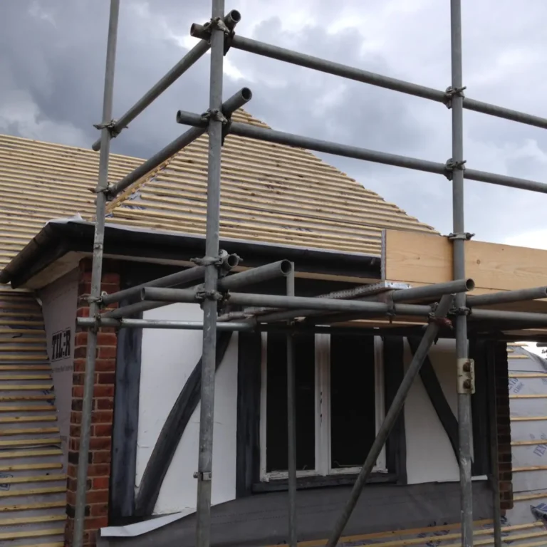 Scaffolding on a building for a Bayford foundation project.