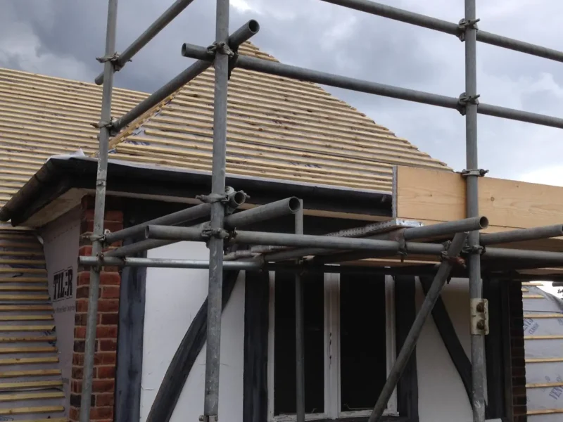 Scaffolding on a building for a Bayford foundation project.